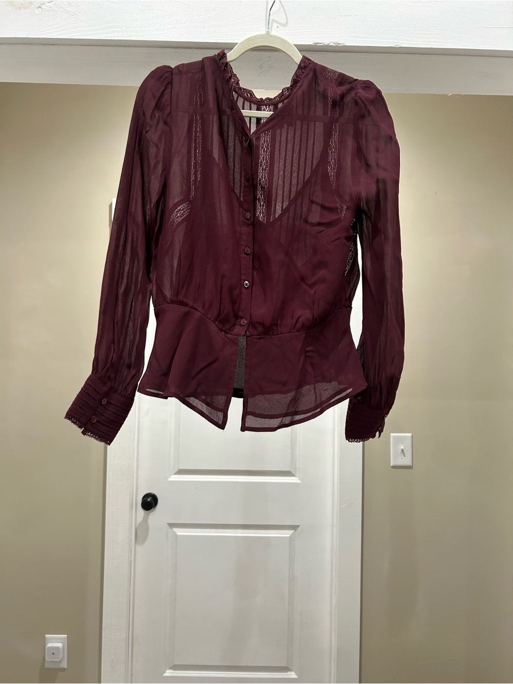 Astr Sheer Plum Button-Up Blouse